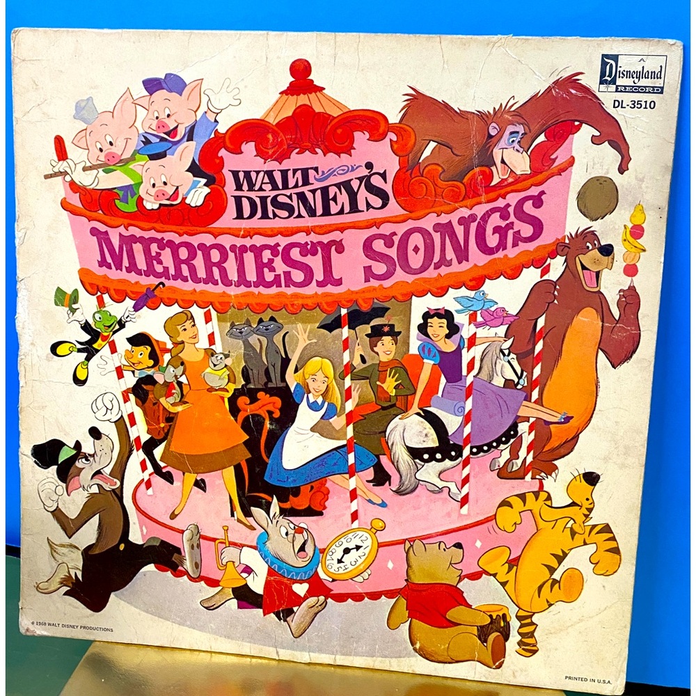 Walt Disney's Vintage 1968 Merriest Songs Disneyland Vinyl Record DL-3510 12”